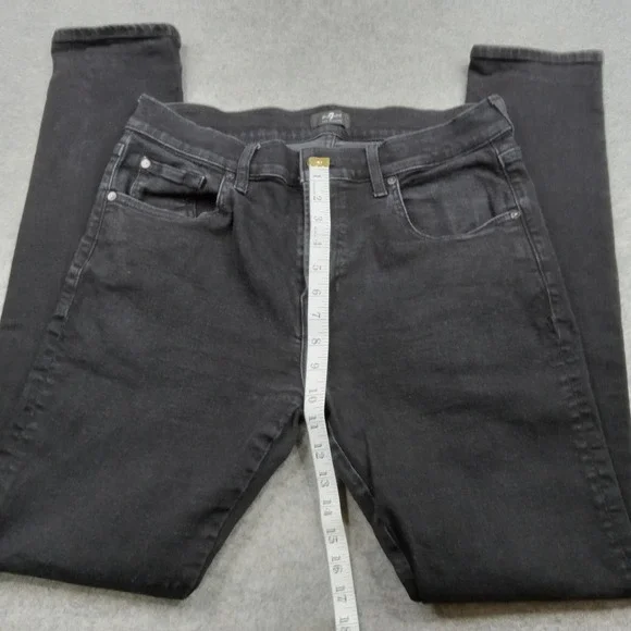 7 For All Mankind Jeans Mens 36x31 Black Slim Skinny Stretch Denim Pants Zip Fly - Picture 5 of 8